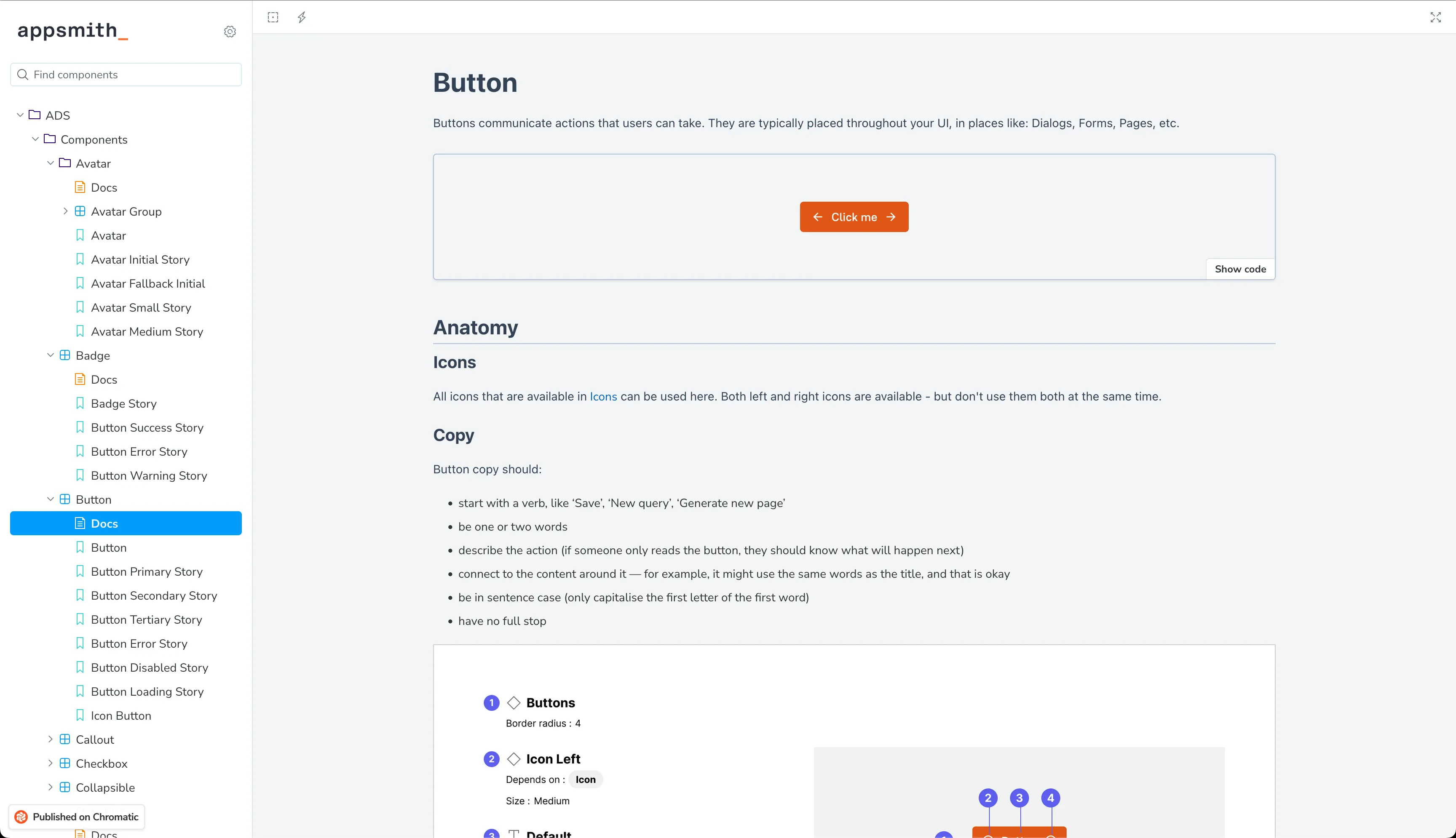 Screengrab of the storybook containing all the components in the appsmith design system